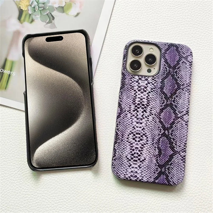 For iPhone 15 Pro Max Snake Texture Incomplete Cover Phone Case PC+PU Leather Back Shell - White - 2