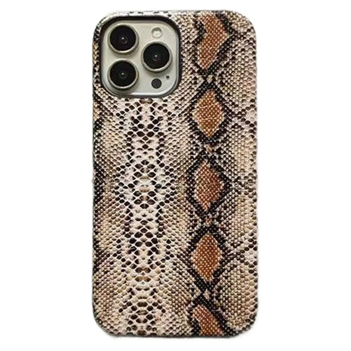 For iPhone 13 Pro 6.1 inch Case PC+PU Leather Snake Texture Phone Cover with Incomplete Edge - Brown - 1