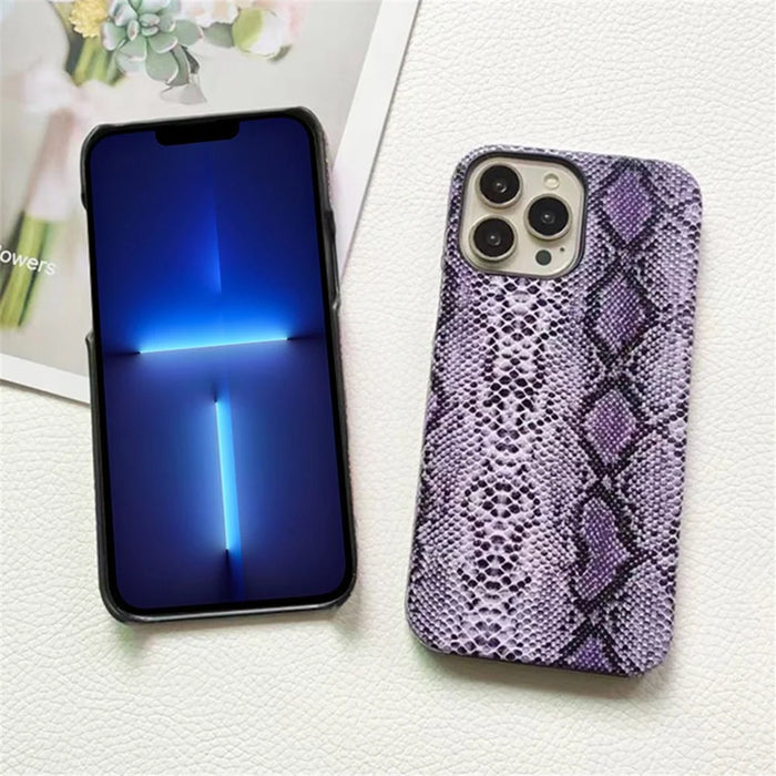 For iPhone 13 Pro 6.1 inch Case PC+PU Leather Snake Texture Phone Cover with Incomplete Edge - Brown - 2