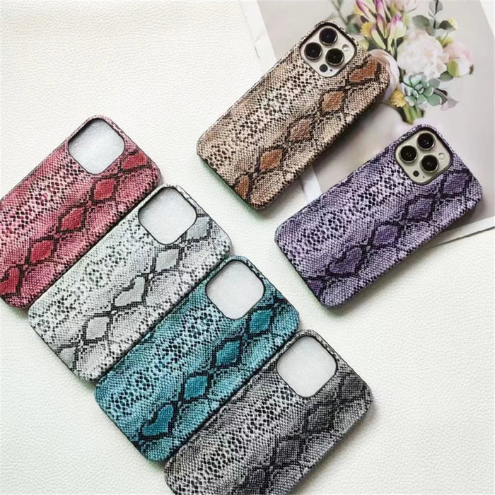For iPhone 13 Pro 6.1 inch Case PC+PU Leather Snake Texture Phone Cover with Incomplete Edge - Brown - 4