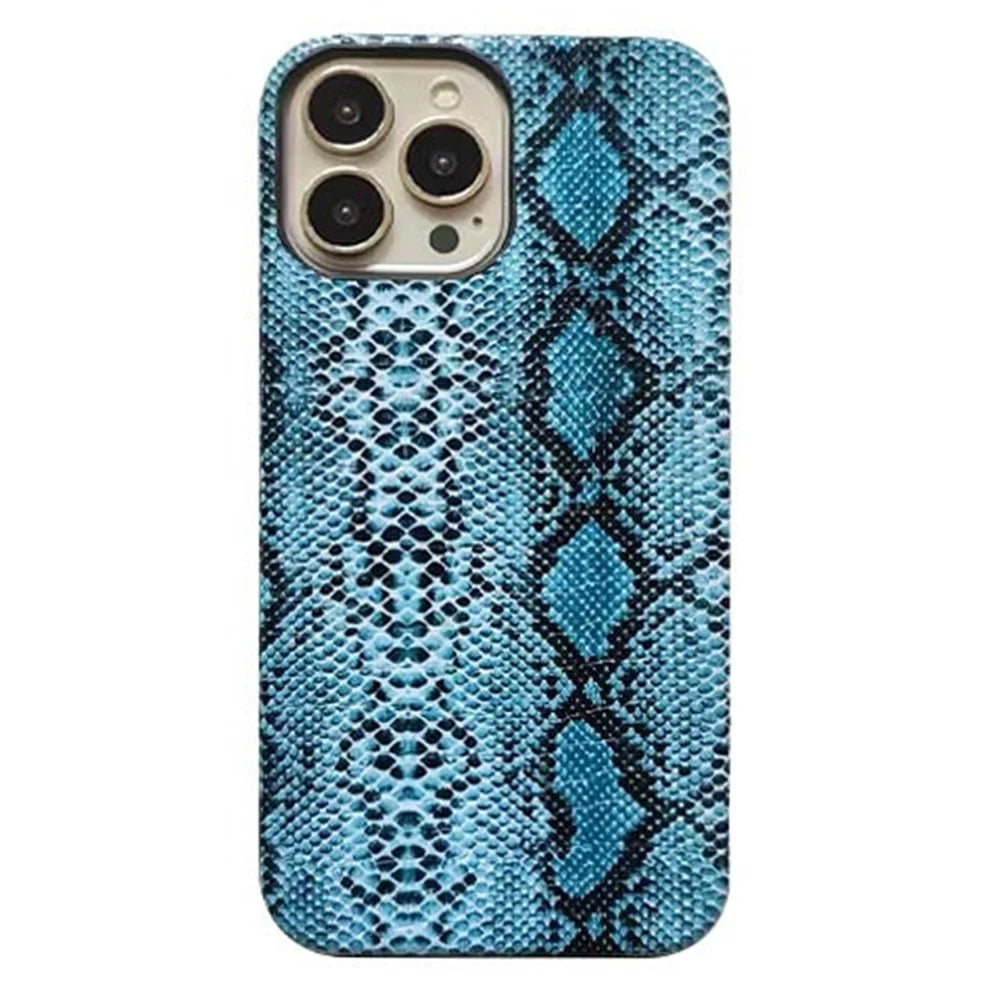 For iPhone 14 Pro Case PC+PU Leather Protective Cover Snake Texture (Not Complete Covering) - Blue - 1