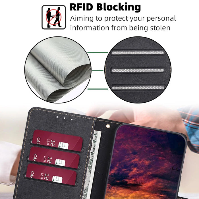 For TCL 505 RFID Blocking Leather Cover with Wallet Cell Phone Accessories   - Black - 5