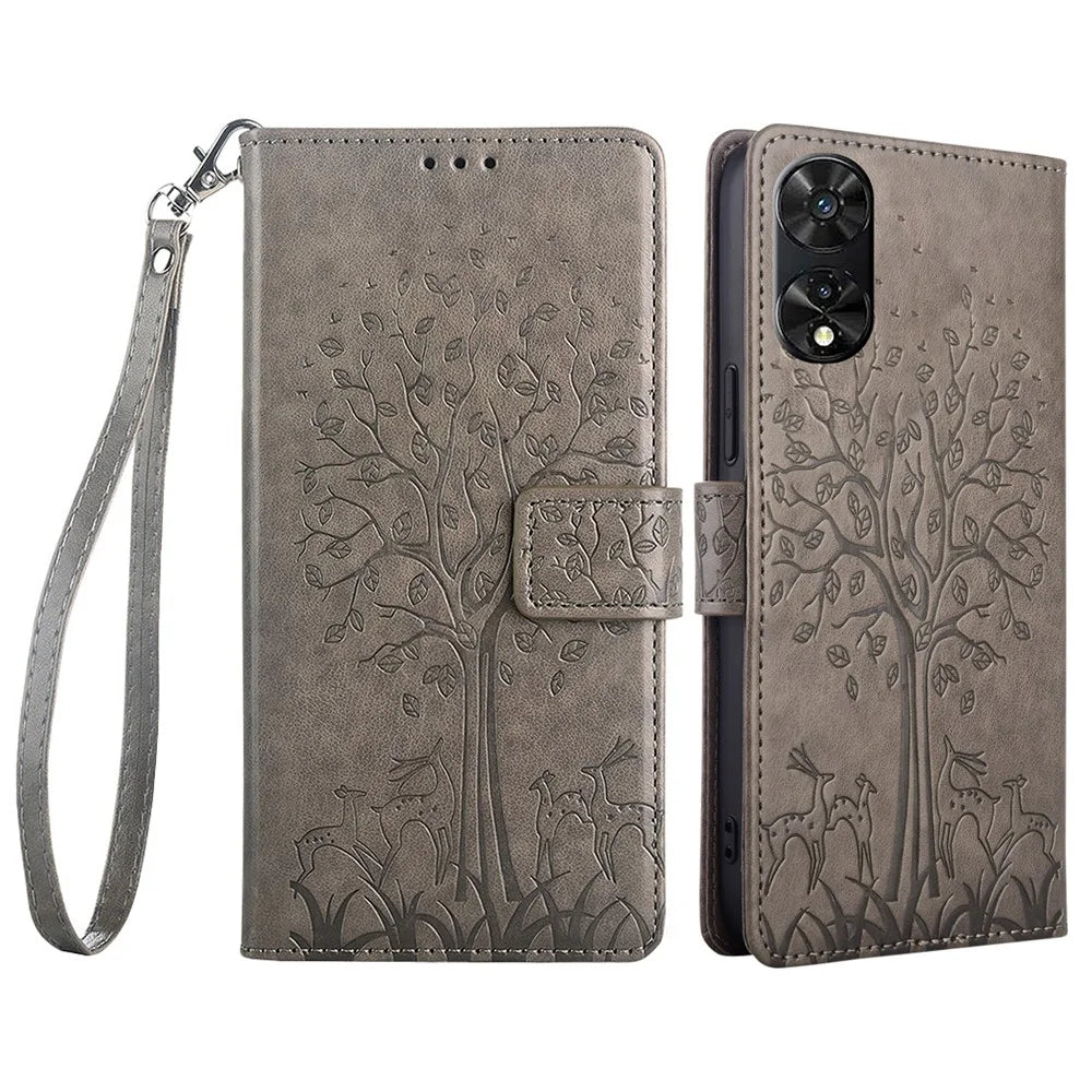 For TCL 505 Case Wallet Stand Leather Flower Phone Cover   Supplier - Grey - 1