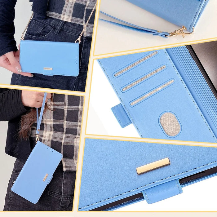 For TCL 505 Wallet Case Anti-Scratch PU Leather Card Slots Phone Cover with Straps - Blue - 5