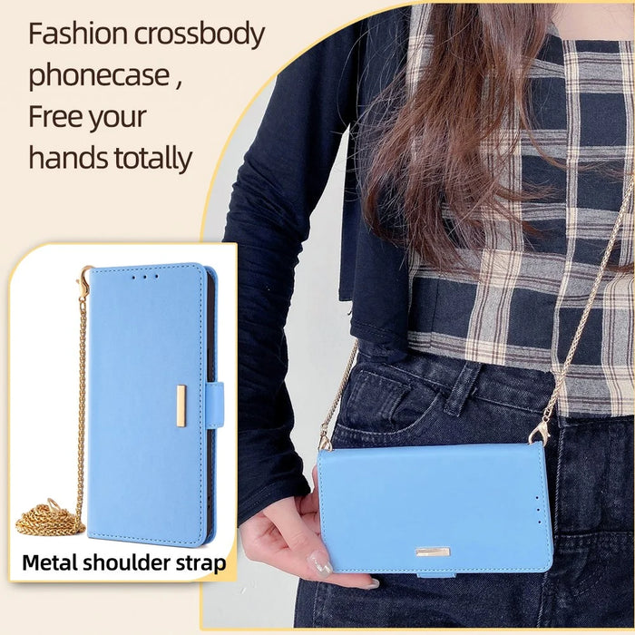 For TCL 505 Wallet Case Anti-Scratch PU Leather Card Slots Phone Cover with Straps - Blue - 7