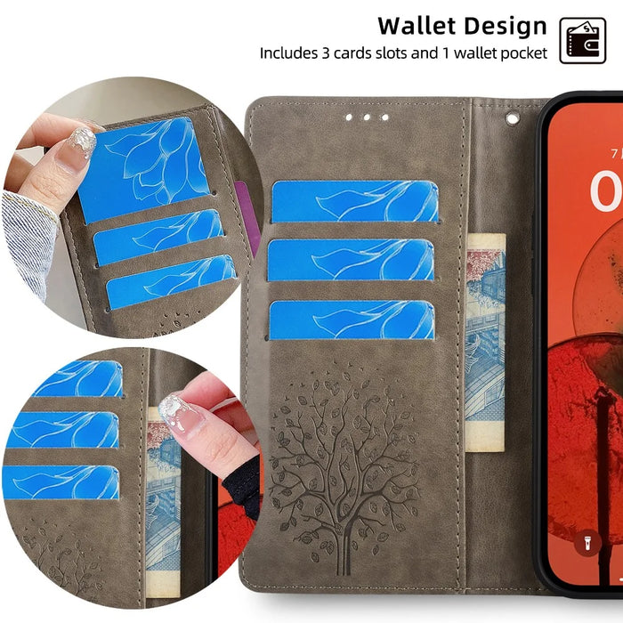 For itel P55+ Case PU Leather Deer Imprinted Flip Shockproof Wallet Phone Cover - Grey - 5