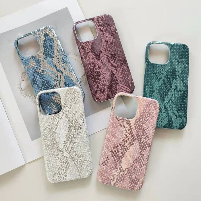 Phone Case for iPhone 13 Pro Max PU Leather+PC Phone Cover with Lacquered Snake Texture - Blackish Green - 3