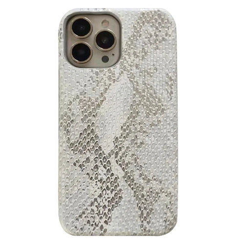 For iPhone 14 Pro Max Case Lacquered Snake Texture Anti-Scratch PU Leather+PC Phone Cover - White - 1