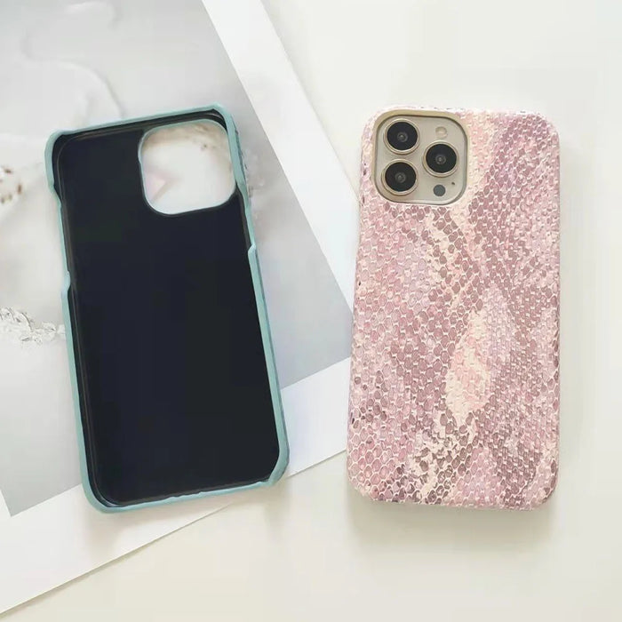 For iPhone 15 Pro Max   Mobile Supplier Phone Case Lacquered Snake Texture PU Leather+PC Cover - Sky Blue - 2