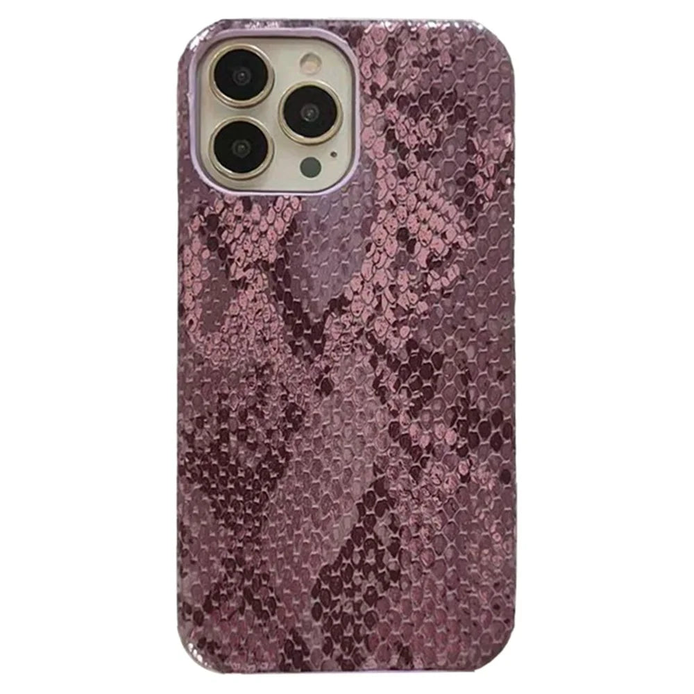 For iPhone 14 Pro Case Lacquered Snake Texture PU Leather+PC Shockproof Phone Cover - Wine Red - 1
