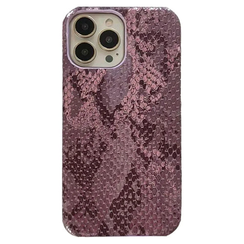 For iPhone 14 Pro Case Lacquered Snake Texture PU Leather+PC Shockproof Phone Cover - Wine Red - 1