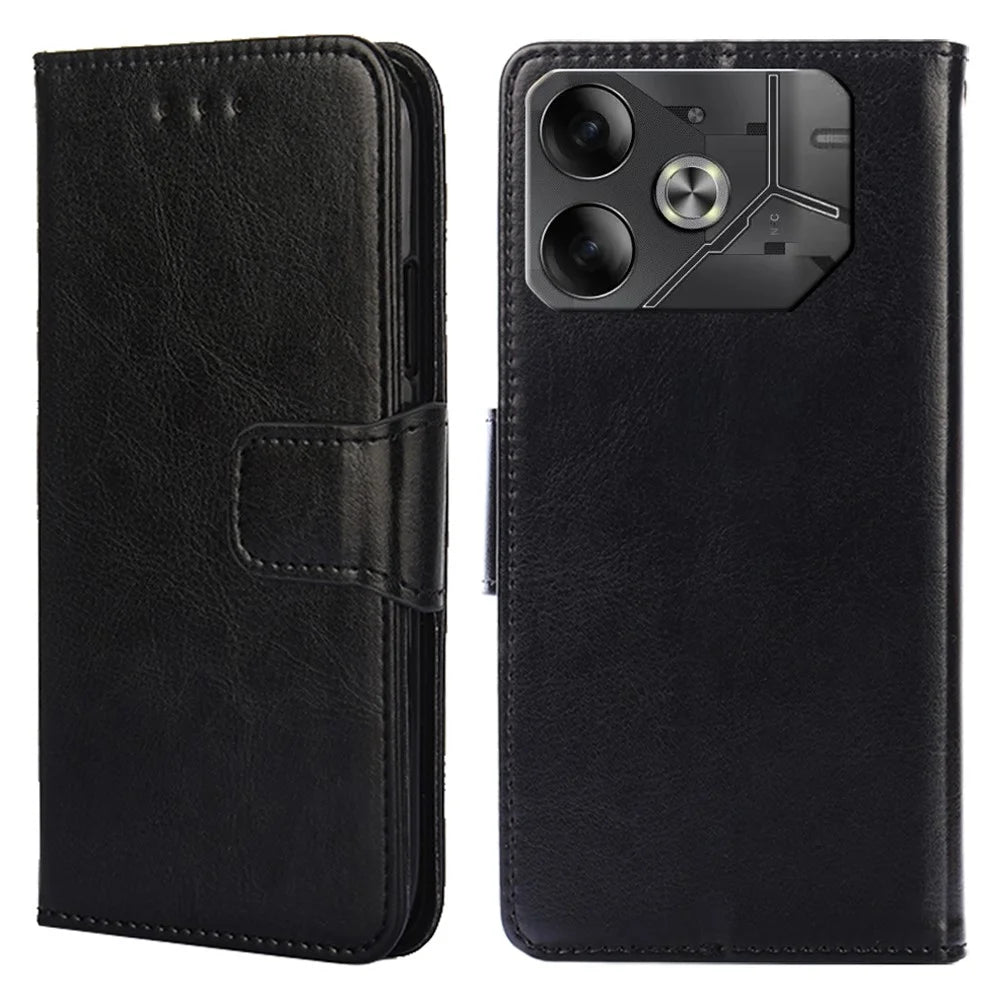 For TECNO Pova 6 5G Scratch Resistant Stand Cover Leather Wallet Phone Accessories Distributors - Black - 1