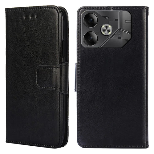 For TECNO Pova 6 5G Scratch Resistant Stand Cover Leather Wallet Phone Accessories Distributors - Black - 1
