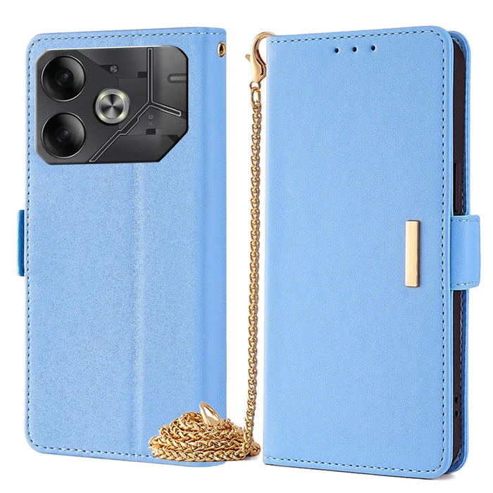 For TECNO Pova 6 5G Crossbody Wallet Case PU Leather Purse Card Slots Flip Phone Cover - Blue - 1