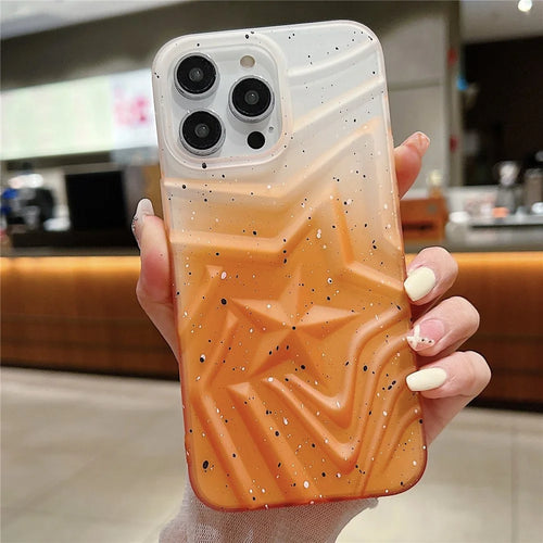 For iPhone 14 Pro Max Star Decor Mobile Phone Case Gradient Color Slim-Fit TPU Phone Shell - Orange - 1