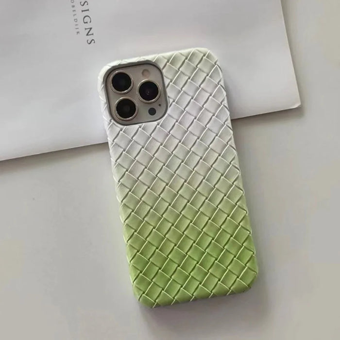 For iPhone 15 Pro Max Woven Texture PU Leather+PC Phone Case Slim Gradient Color Phone Cover - Green - 2