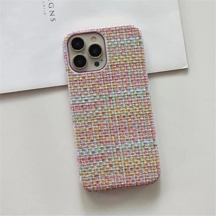 For iPhone 15 Pro Max Phone Shell Heat Dissipation PC+PU Leather Phone Case Straw Mat Texture - Pink - 2