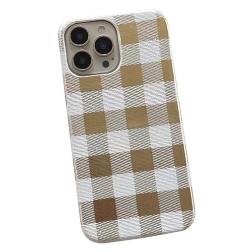 TPU+PU Leather Phone Case for iPhone 15 Pro Lacquered Grid Pattern Phone Cover Anti-Drop Shell - White - 1