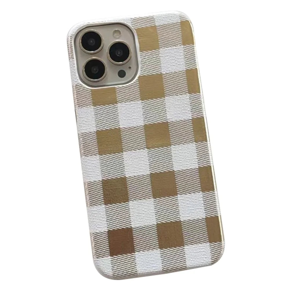 TPU+PU Leather Phone Case for iPhone 15 Pro Lacquered Grid Pattern Phone Cover Anti-Drop Shell - White - 1