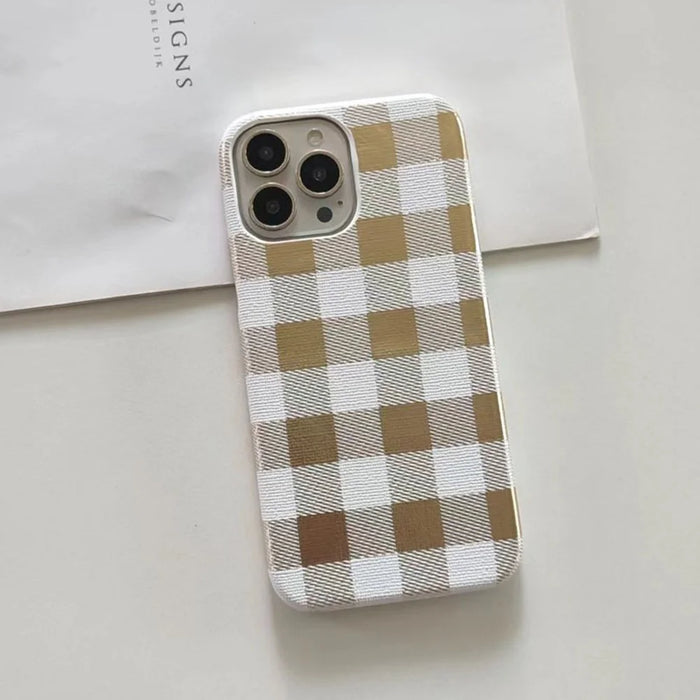 TPU+PU Leather Phone Case for iPhone 15 Pro Lacquered Grid Pattern Phone Cover Anti-Drop Shell - White - 2