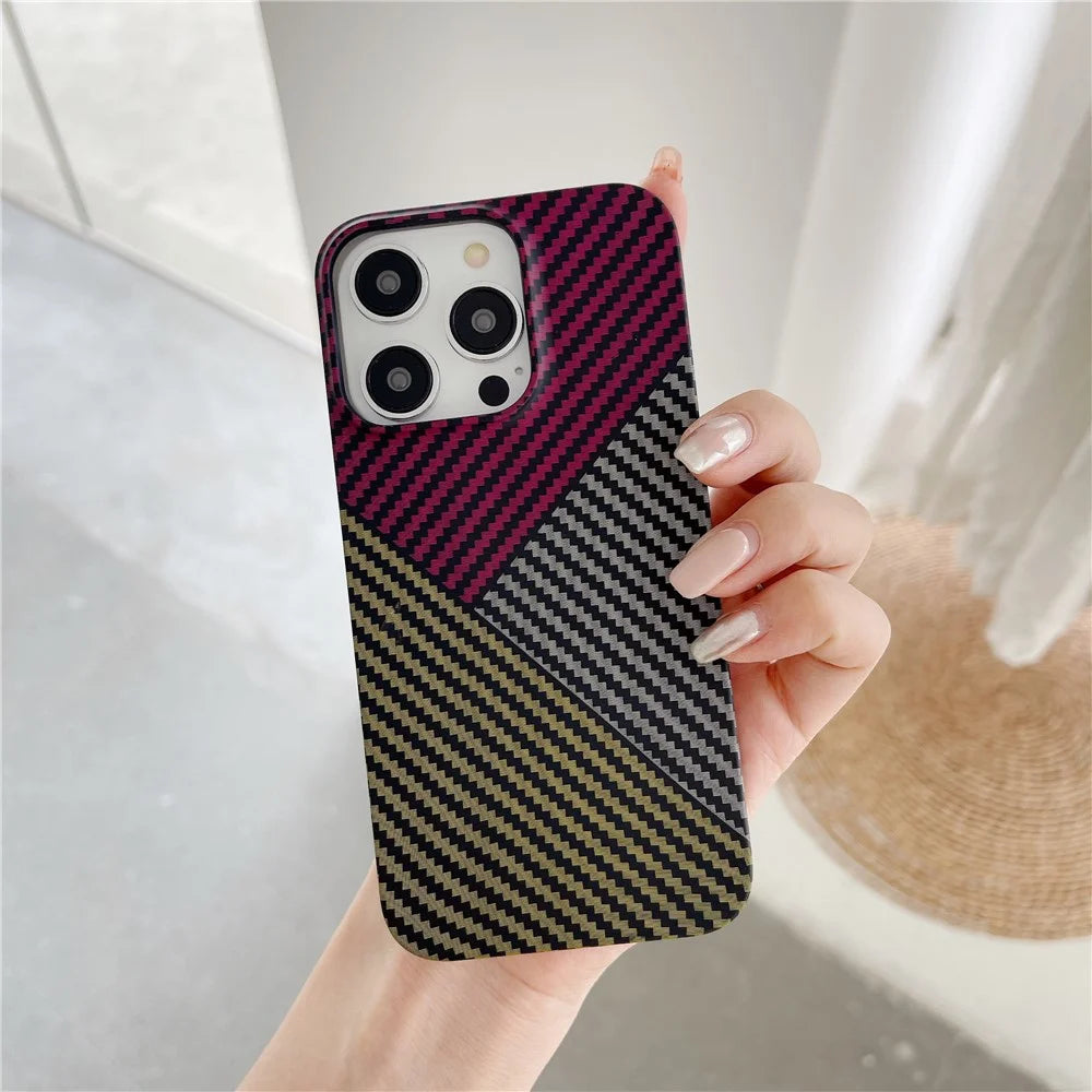 For iPhone 14 Pro Cover Shockproof PC Phone Protective Shell Carbon Fiber Texture Design - Red+Black+Yellow - 2