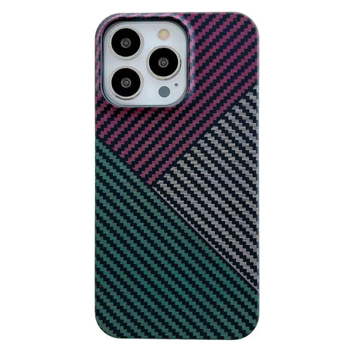 For iPhone 14 Pro Max Case Shockproof PC Phone Back Cover Carbon Fiber Texture Shell - Red+Black+Green - 1