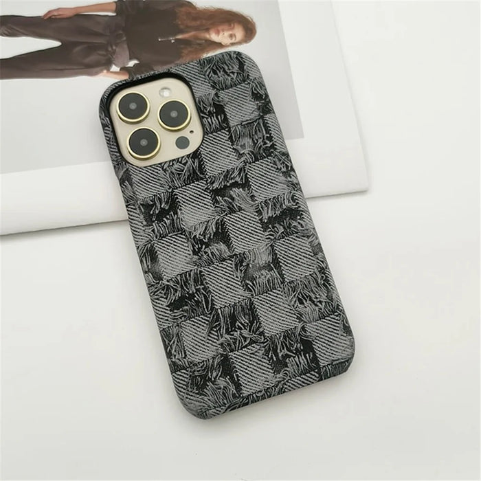 For iPhone 15 Pro Max   Case PU Leather+PC Phone Protective Cover Jeans Texture Design - Black - 2