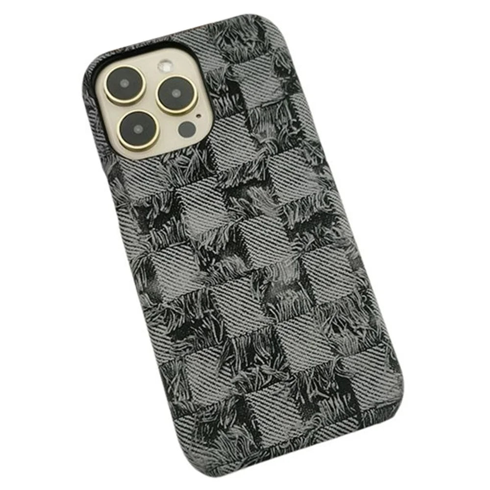 For iPhone 13 Pro   Phone Case Shockproof Jeans Texture PU+PC Phone Cover - Black - 1