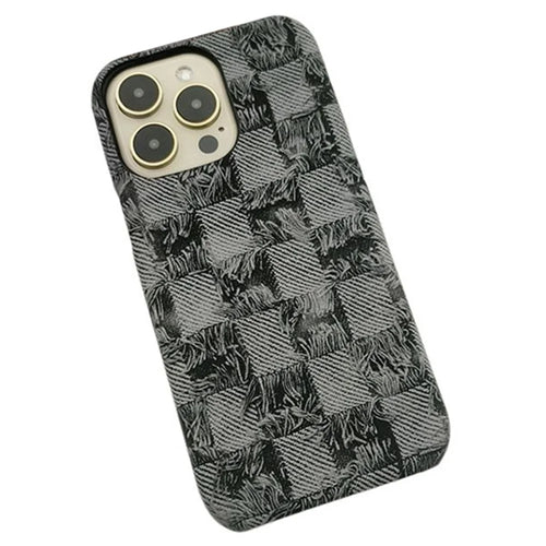 For iPhone 14 Pro Cover Jeans Texture PU Leather+PC Cell Phone Shell for Women - Black - 1