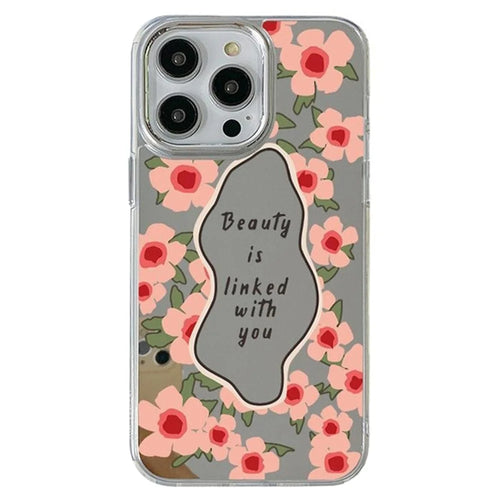 For iPhone 15 Pro Max Phone Case Pattern Design Mirror Surface Acrylic+TPU Phone Cover - Red Flower - 1