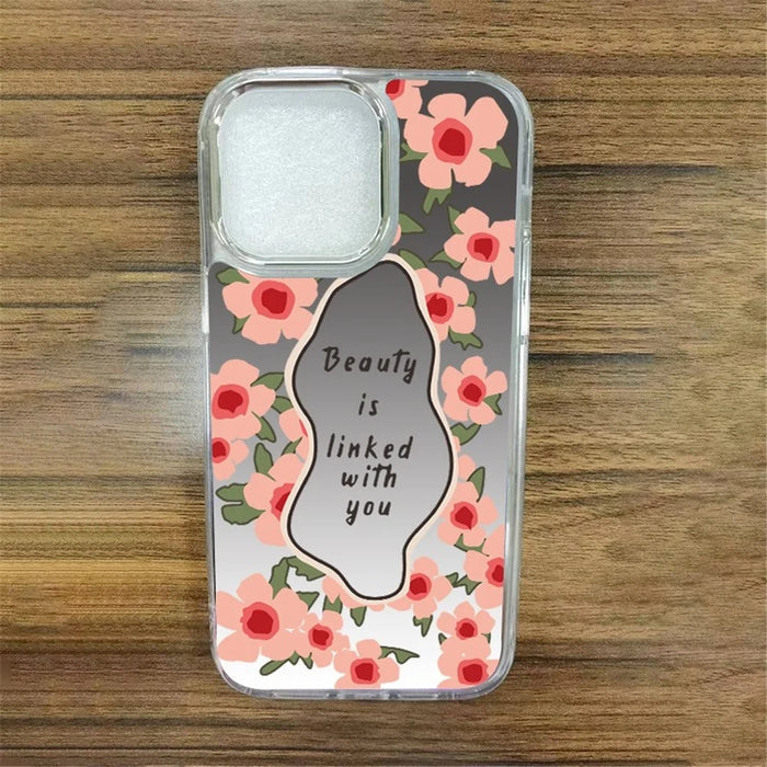For iPhone 15 Pro Max Phone Case Pattern Design Mirror Surface Acrylic+TPU Phone Cover - Red Flower - 5
