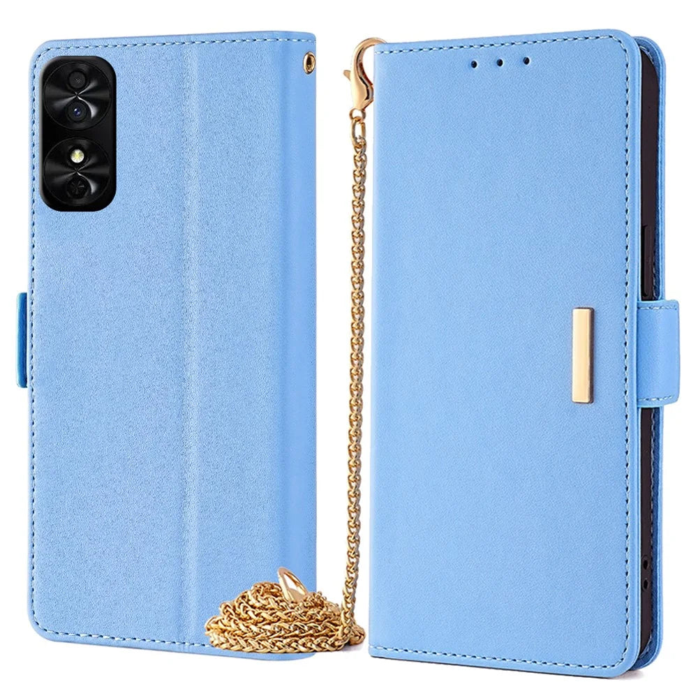 For TCL 50 SE Case PU Leather Flip Phone Cover with Card Holder Long Strap - Blue - 1