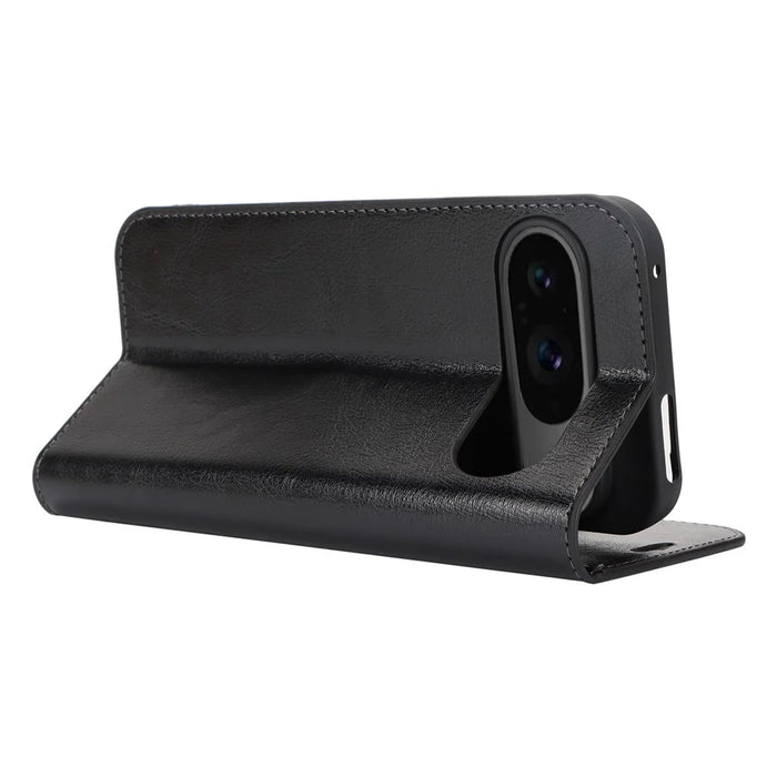 For Google Pixel 9 / Pixel 9 Pro Case Waxy Split Leather Wallet Stand Protective Phone Cover - Black - 4