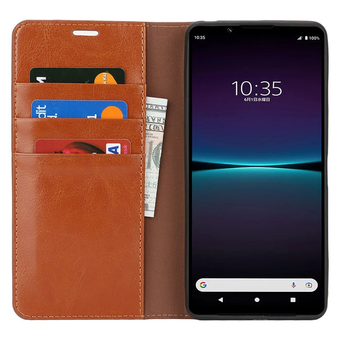 For Sony Xperia 1 VI Case Split Leather Wallet Card Slots Phone Cover Crazy Horse Texture - Light Brown - 2