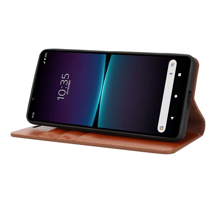 For Sony Xperia 1 VI Case Split Leather Wallet Card Slots Phone Cover Crazy Horse Texture - Light Brown - 3