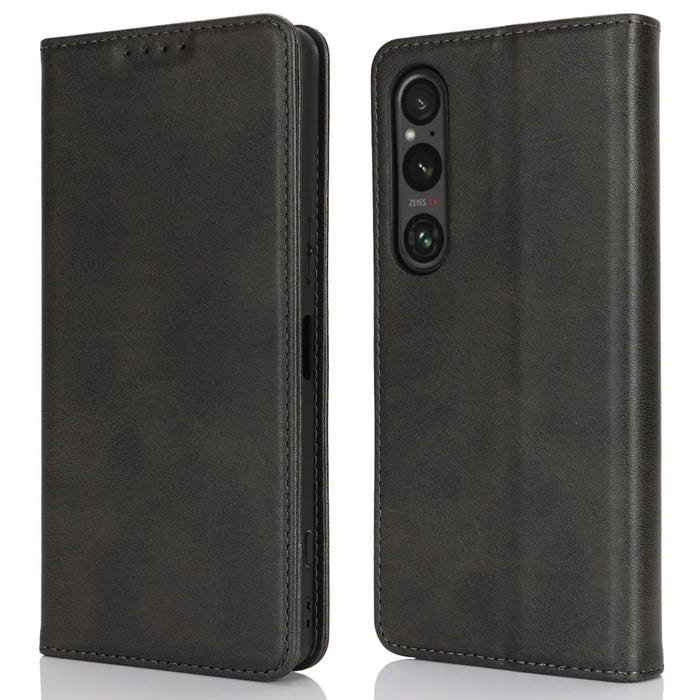 For Sony Xperia 1 VI Case PU Leather Wallet Stand Magnetic Closing Phone Cover - Black - 1