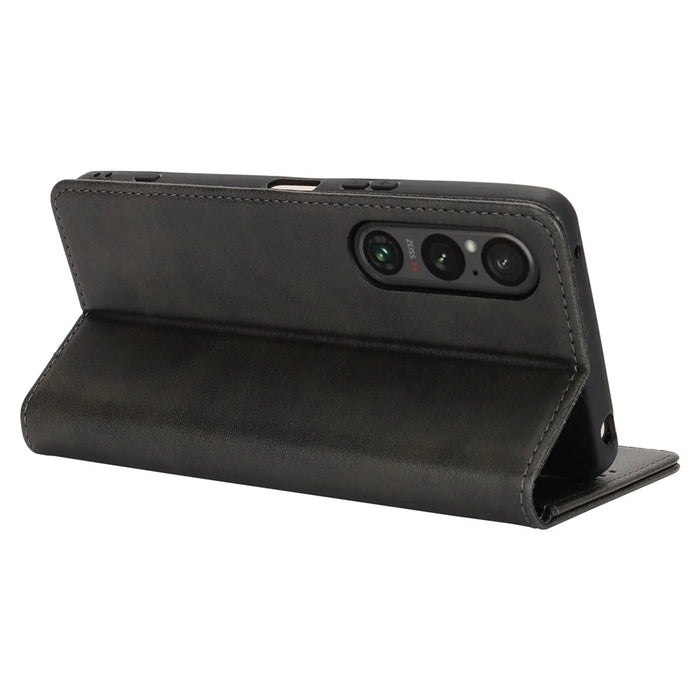 For Sony Xperia 1 VI Case PU Leather Wallet Stand Magnetic Closing Phone Cover - Black - 4