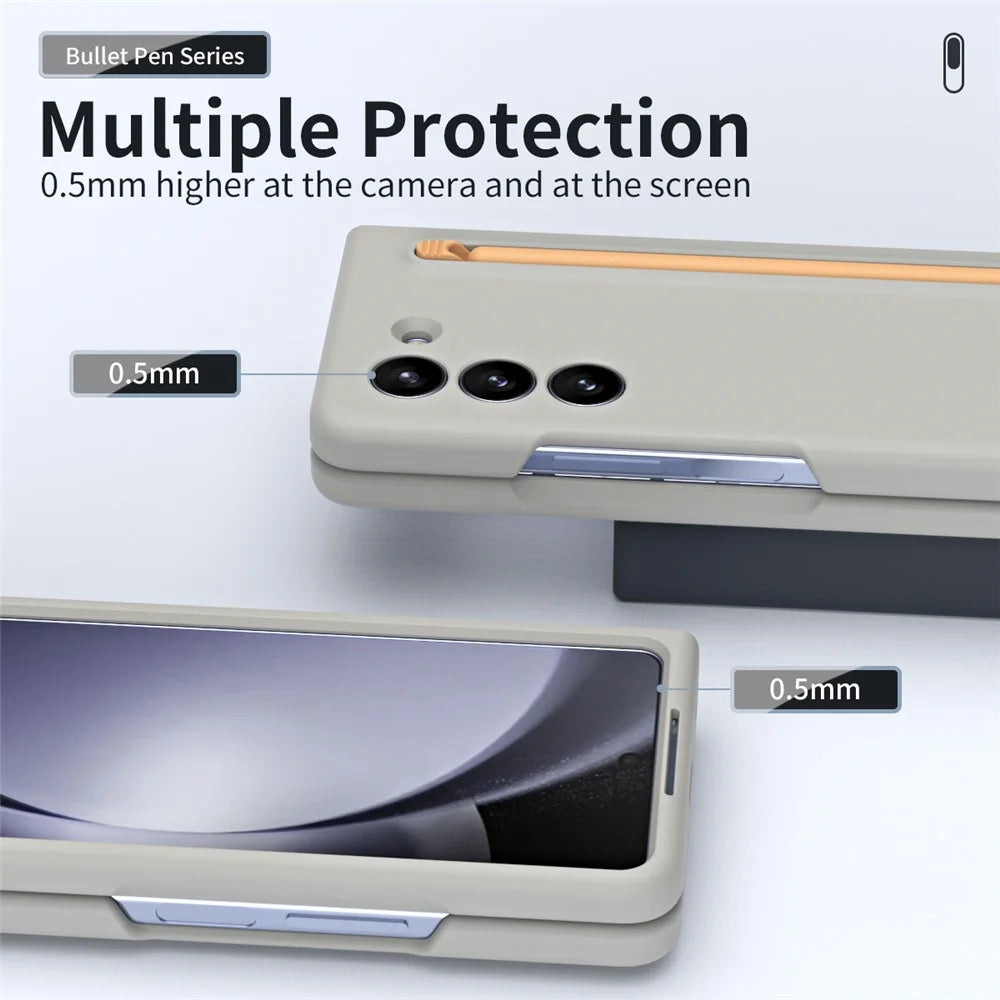 For Galaxy Z Fold6 5G Case Skin-Touch Hard PC Phone Cover with Tempered Glass Film and Stylus - Light Grey - 6