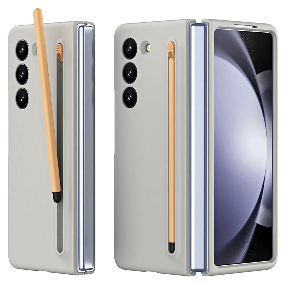 For Galaxy Z Fold6 5G Phone Case Skin-Touch Hard PC Shell with Stylus - Light Grey - 1