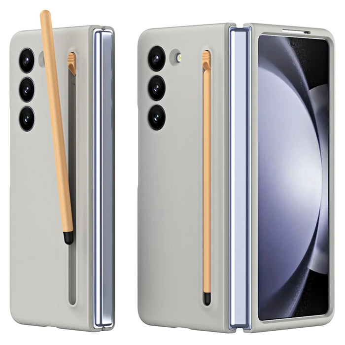For Galaxy Z Fold6 5G Phone Case Skin-Touch Hard PC Shell with Stylus - Light Grey - 1