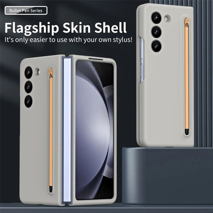 For Galaxy Z Fold6 5G Phone Case Skin-Touch Hard PC Shell with Stylus - Light Grey - 3