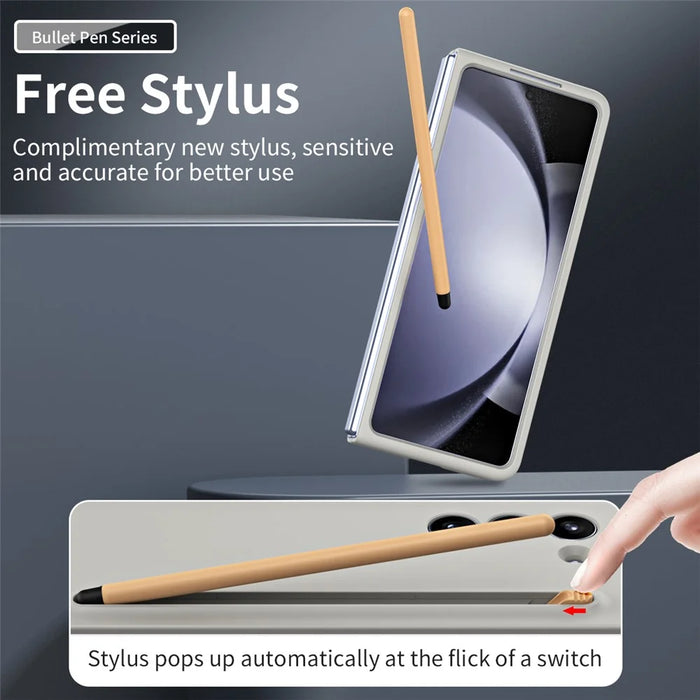 For Galaxy Z Fold6 5G Phone Case Skin-Touch Hard PC Shell with Stylus - Light Grey - 5