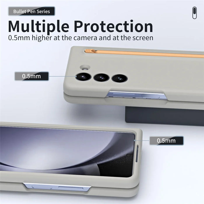 For Galaxy Z Fold6 5G Phone Case Skin-Touch Hard PC Shell with Stylus - Light Grey - 6