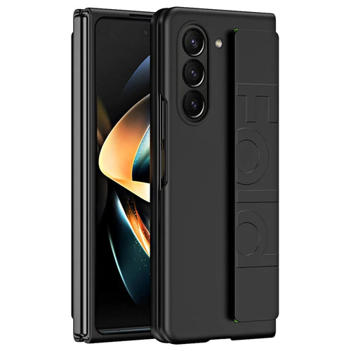 For Samsung Galaxy Z Fold6 5G Skin-Touch Case PC Anti-Fingerprint Phone Cover with Stretch Wristband - Black - 1