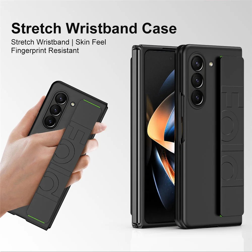 For Samsung Galaxy Z Fold6 5G Skin-Touch Case PC Anti-Fingerprint Phone Cover with Stretch Wristband - Black - 2