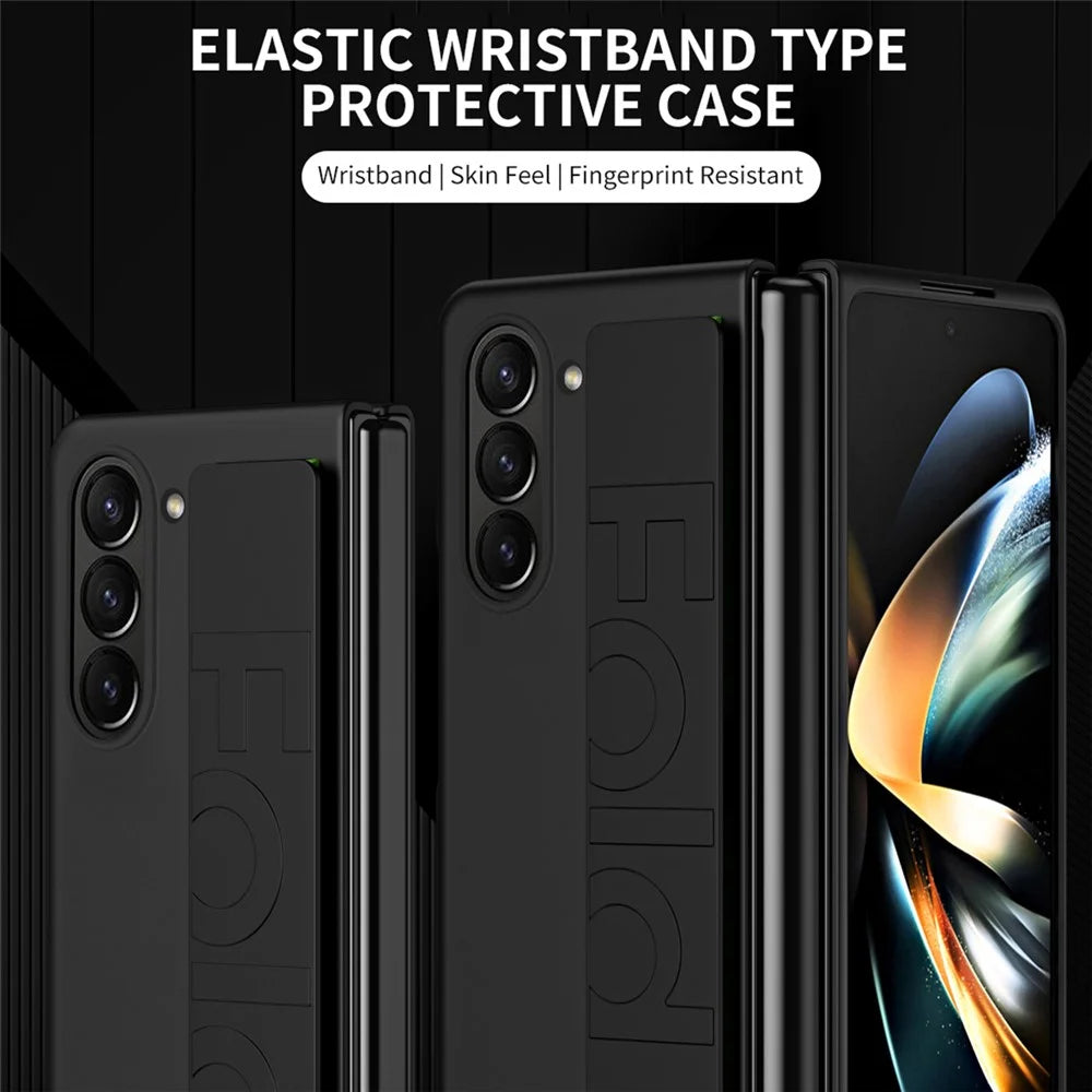 For Samsung Galaxy Z Fold6 5G Skin-Touch Case PC Anti-Fingerprint Phone Cover with Stretch Wristband - Black - 3