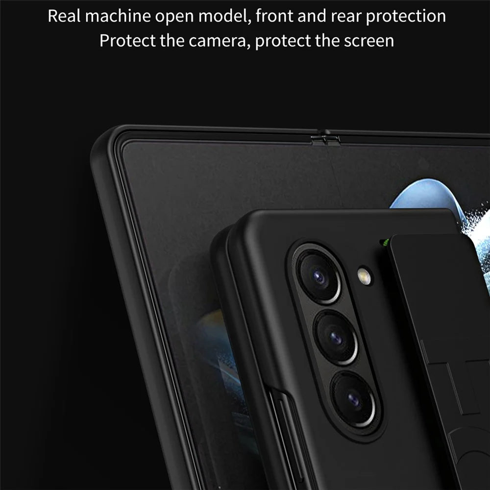 For Samsung Galaxy Z Fold6 5G Skin-Touch Case PC Anti-Fingerprint Phone Cover with Stretch Wristband - Black - 5