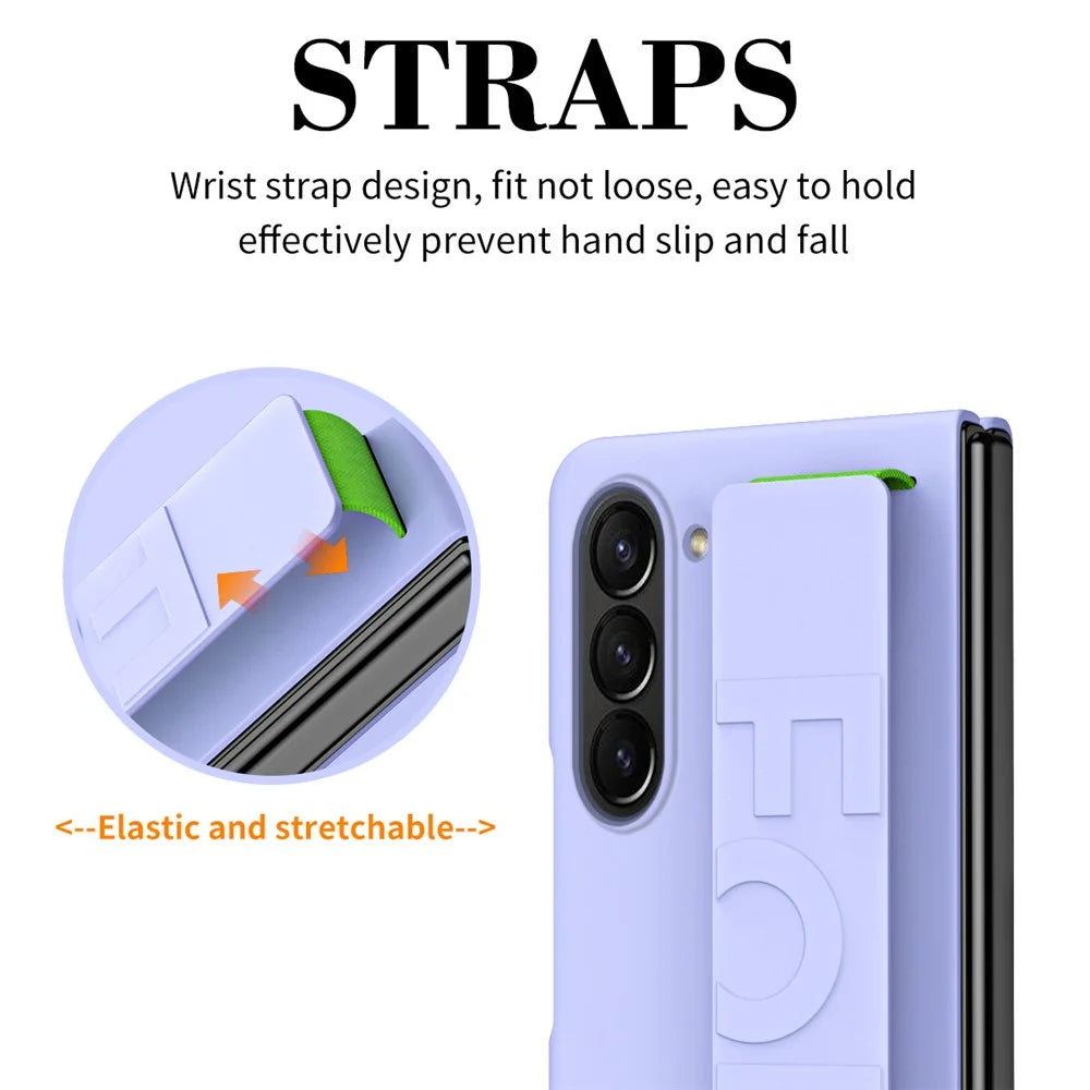 For Samsung Galaxy Z Fold6 5G Skin-Touch Case PC Anti-Fingerprint Phone Cover with Stretch Wristband - Black - 6