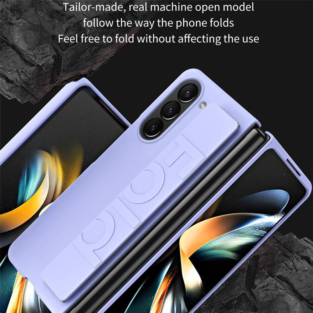 For Samsung Galaxy Z Fold6 5G Skin-Touch Case PC Anti-Fingerprint Phone Cover with Stretch Wristband - Black - 7