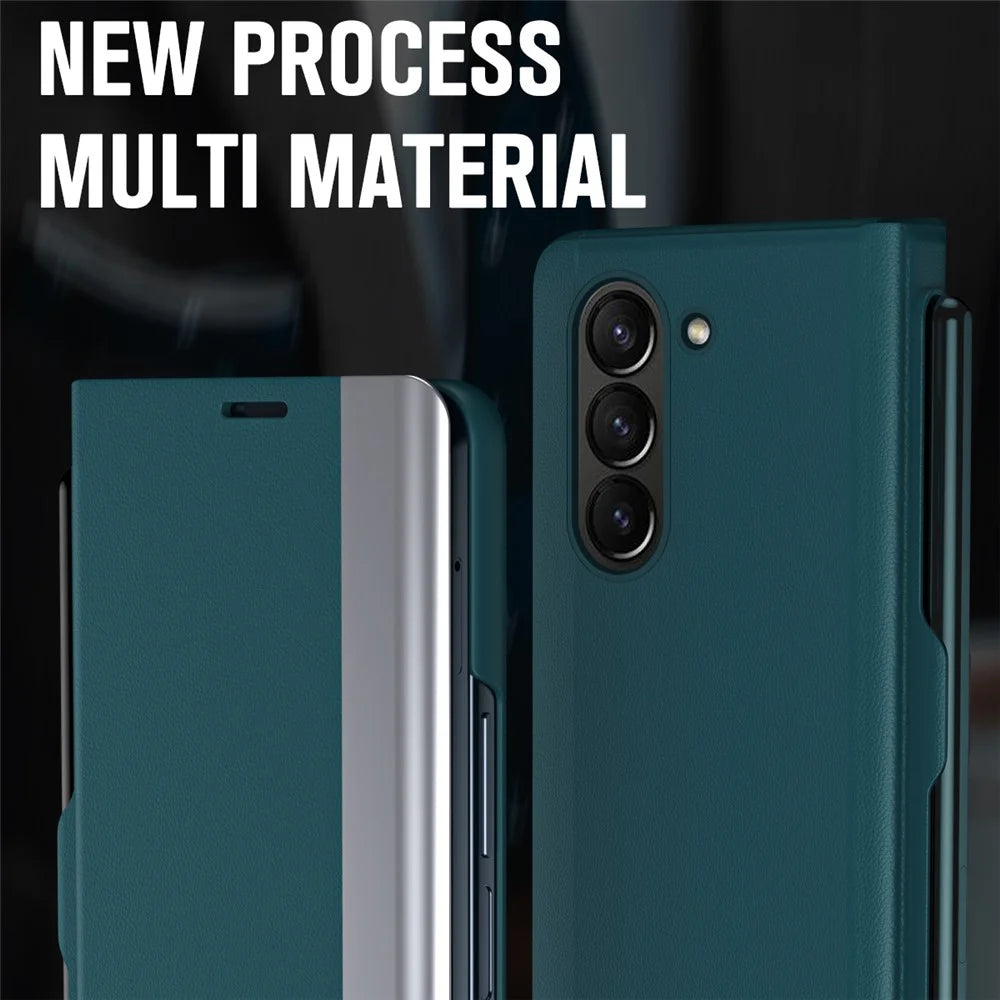 For Samsung Galaxy Z Fold6 5G Case Electroplating Pen Slot Phone Cover with Stylus - Green - 7